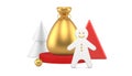 Christmas festive composition gingerbread man Santa Claus sack on podium realistic 3d icon vector Royalty Free Stock Photo