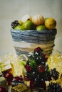 Christmas Festive Decoration Set With a Small Christmas Tree and Tangerines. Still Life