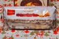 Christmas festive Favorina sweet German stollen fruit bread cake on display