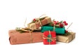 Christmas festive gifts with natural hand made packaging isolated on white