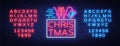 Christmas festive sale of a poster in a neon style. Vector discount card, neon sign, bright banner, luminous sign, night Royalty Free Stock Photo