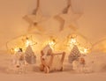 Christmas festive scenery showing 3 handcrafted german Angel ornaments in warm golden light Royalty Free Stock Photo