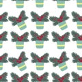 Christmas festive seamless pattern. Hand drawn gift boxes and fur branches Royalty Free Stock Photo