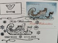 Christmas Festive Sledge Stamp and postmark. Austria.