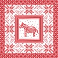 Christmas and festive winter square pattern in cross stitch style with Swedish style Dala horse, snowflake, star and ornaments
