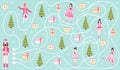 Christmas find way game forkids with nutcracker character and ballerina, mouse king and xmas tree, printable worksheet Royalty Free Stock Photo