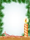 Christmas fir branches frame candle