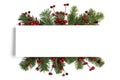 Christmas fir and red holly berry frame Royalty Free Stock Photo