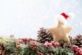 Christmas fir tree with bokeh background. Merry Christmas and Happy New Year. Christmas bokeh background with snow fir tree. Top Royalty Free Stock Photo