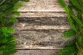 Christmas fir tree branches on wooden background