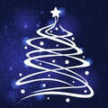 Christmas fir tree decorated balls and star on blue background Royalty Free Stock Photo