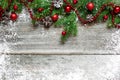 Christmas fir tree decorated on wooden background