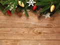 Christmas fir tree with decoration on a wooden board Royalty Free Stock Photo