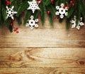 Christmas fir tree with decoration on a wooden board Royalty Free Stock Photo