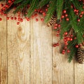 Christmas fir tree with decoration on a wooden board Royalty Free Stock Photo