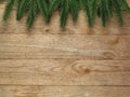 Christmas fir tree with decoration on wooden board background with copy space Royalty Free Stock Photo
