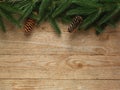 Christmas fir tree with decoration on wooden board background with copy space Royalty Free Stock Photo