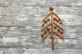 Christmas fir tree made from spices cinnamon sticks and anise st Royalty Free Stock Photo