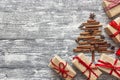 Christmas fir tree made from spices cinnamon sticks, anise star Royalty Free Stock Photo