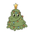 Christmas fir tree pop art icon. Vector greeting Royalty Free Stock Photo