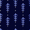 Christmas or fir tree seamless pattern with snowflakes