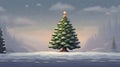 christmas fir tree in snowfalls,16-bit pixel art