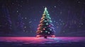 christmas fir tree in snowfalls,32-bit pixel neon ar