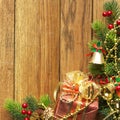 Christmas fir tree on wood texture. background old panels Royalty Free Stock Photo