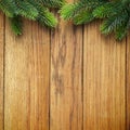 Christmas fir tree on wood texture. background old panels Royalty Free Stock Photo