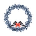 Christmas fir tree wreath with birds Royalty Free Stock Photo