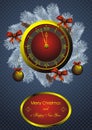 Christmas fir wreath and golden watch Royalty Free Stock Photo