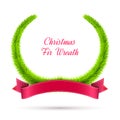 Christmas Fir Wreath with Red Ribbon on Royalty Free Stock Photo