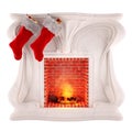 Christmas fireplace decoration isolated on white background