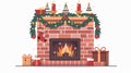 Christmas fireplace design. Xmas fire place, brick fireside decoration. A furnace with winter holiday ornaments Royalty Free Stock Photo