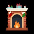 Christmas fireplace icon flat illustration isolated. Royalty Free Stock Photo