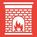 Christmas fireplace line icon, New year