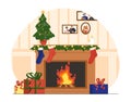 Christmas fireplace scene vector concept Royalty Free Stock Photo