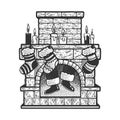 christmas fireplace sketch vector illustration