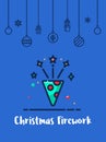 Christmas firework celebration icon with christmas ornament elements hanging