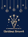 Christmas firework celebration icon with christmas ornament elements hanging