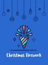 Christmas firework celebration icon with christmas ornament elements hanging