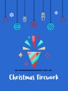 Christmas firework celebration icon with christmas ornament elements hanging