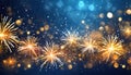 Christmas firework light shine particles bokeh on navy blue background.