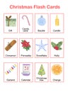 Christmas flash cards topical vocabulary learning printable, educational English worksheet for kids