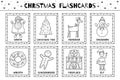 Christmas flashcards black and white collection for kids. Flash cards set with cute winter characters