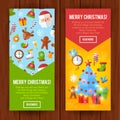 Christmas flat greeting cards and banners Santa, deer, xmas tree Royalty Free Stock Photo