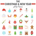 Christmas flat icon set, new year signs Royalty Free Stock Photo