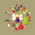 Christmas Flat Icons Set Over Light Brown Royalty Free Stock Photo