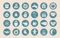 Christmas flat icons for web design and mobile app. Beige pictures on blue circles. Sweet christmas candy cane Royalty Free Stock Photo