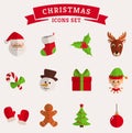 Christmas flat icons on white. Vector set. Royalty Free Stock Photo